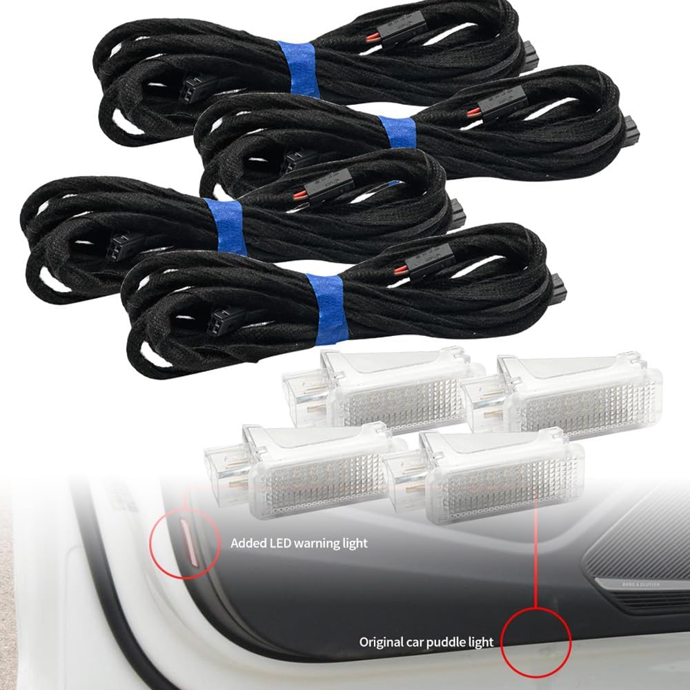 nsautolighting 4Pcs Red LED Interior Courtesy Door Light for Au'di A3 S3 A4 S4 A5 S5 A6 S6 RS6 A8 S8 Q3 Q4 Q5 Q7 Q8 LED Side Door Panel Warning Puddle Footwell Lamp Assembly