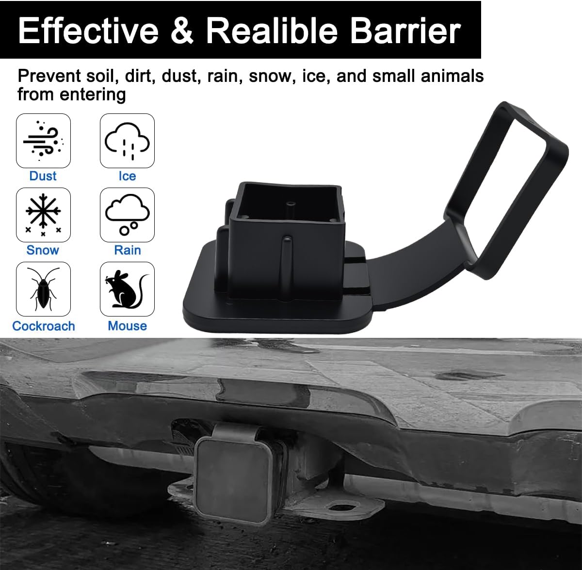 2 Inch Rubber Trailer Hitch Cover, Anti-Drop Strap Tube Plug Cap, Fits Most 2" x 2" Vehicle Hitch Receivers for Trucks, SUVs, ATV, Jeeps, RV – Exterior Accessories (1 Pack)