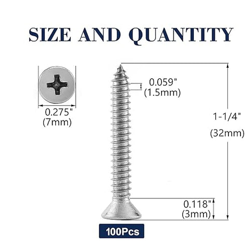 #7 x 1-1/4" Wood Screw 100Pcs 18-8 Stainless Steel Screws Flat Head Phillips - Image 2