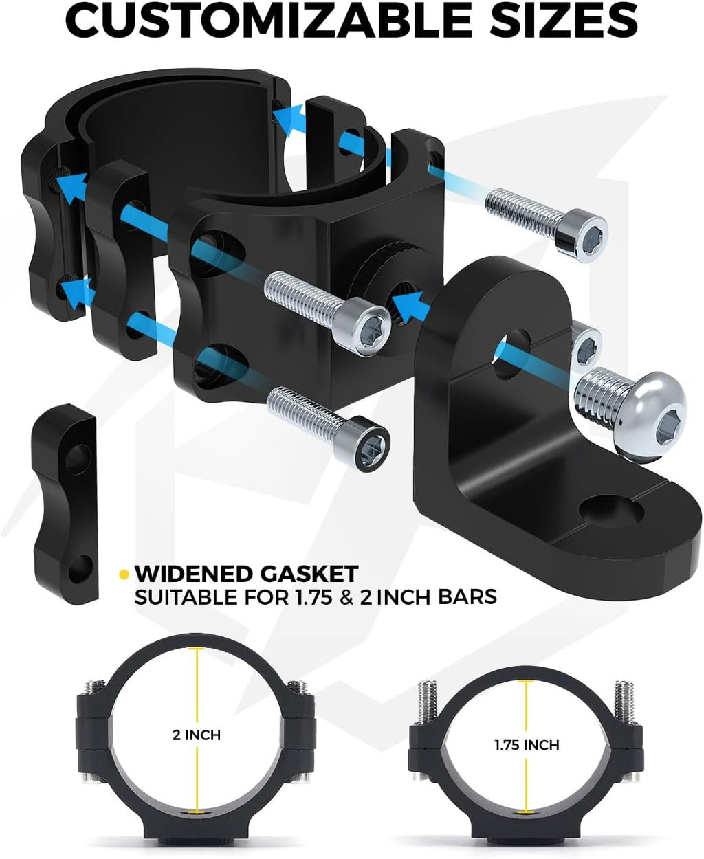 Xprite Whip Light Mount, UTV Whip & Flag Mounting Bracket, CNC Aluminium Heavy Duty 360° Adjustable for 1.75''- 2'' Roll Bar Cage Compatible with ATV SXS Polaris RZR Can-Am Maverick x3, 2PCS