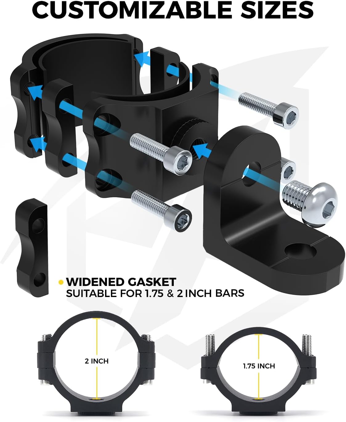 Xprite Whip Light Mount, UTV Whip & Flag Mounting Bracket, CNC Aluminium Heavy Duty 360° Adjustable for 1.75''- 2'' Roll Bar Cage Compatible with ATV SXS Polaris RZR Can-Am Maverick x3, 2PCS