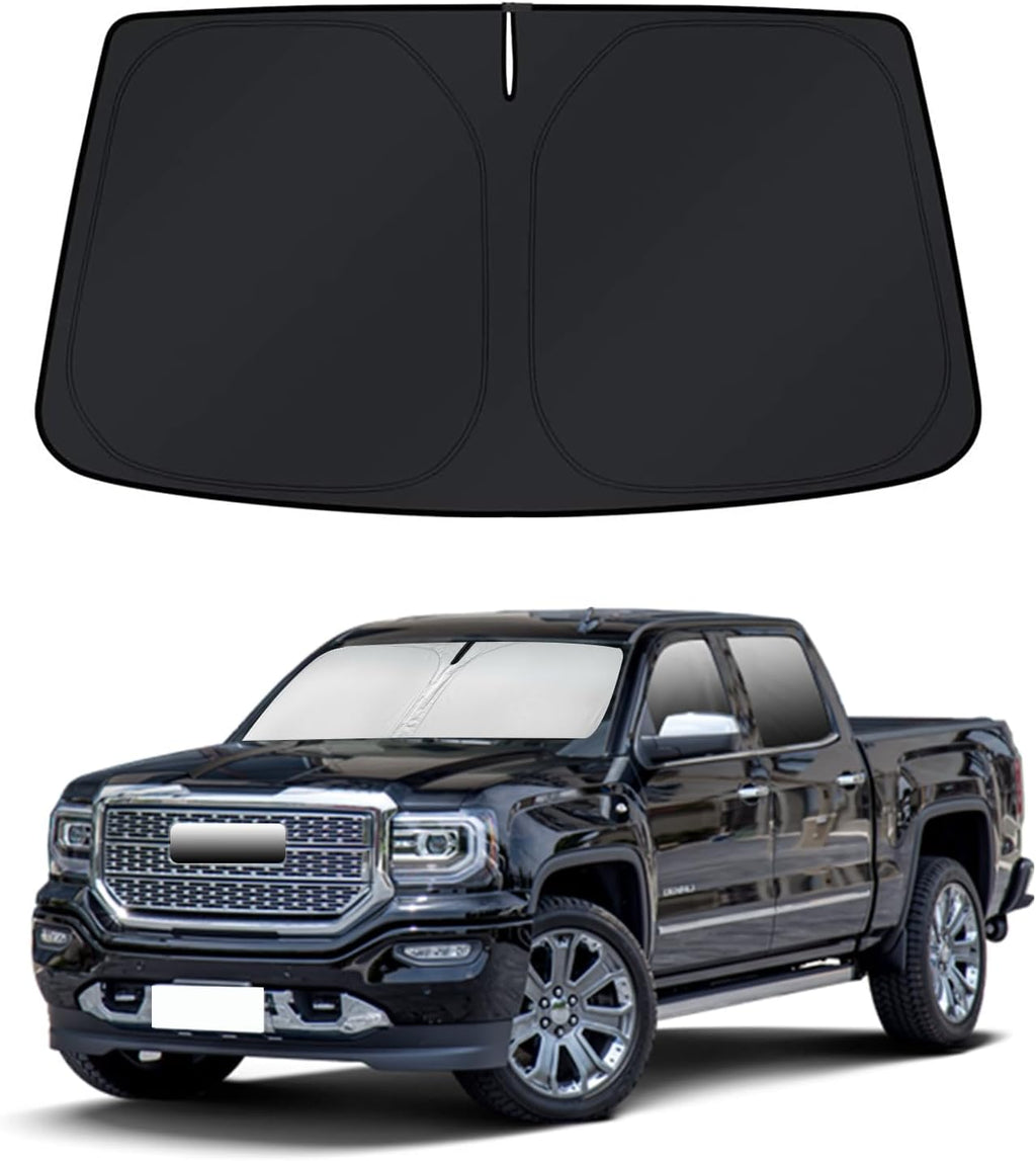 Sun Shade for 2019-2024 2025 2026 GMC Sierra 1500 2500 3500 SLT, AT4, Denali Pickup Accessories Windshield Sunshade Cover Front Window Shade Fit Sierra 1500 Sun Visor Protector Foldable Blocks UV Rays