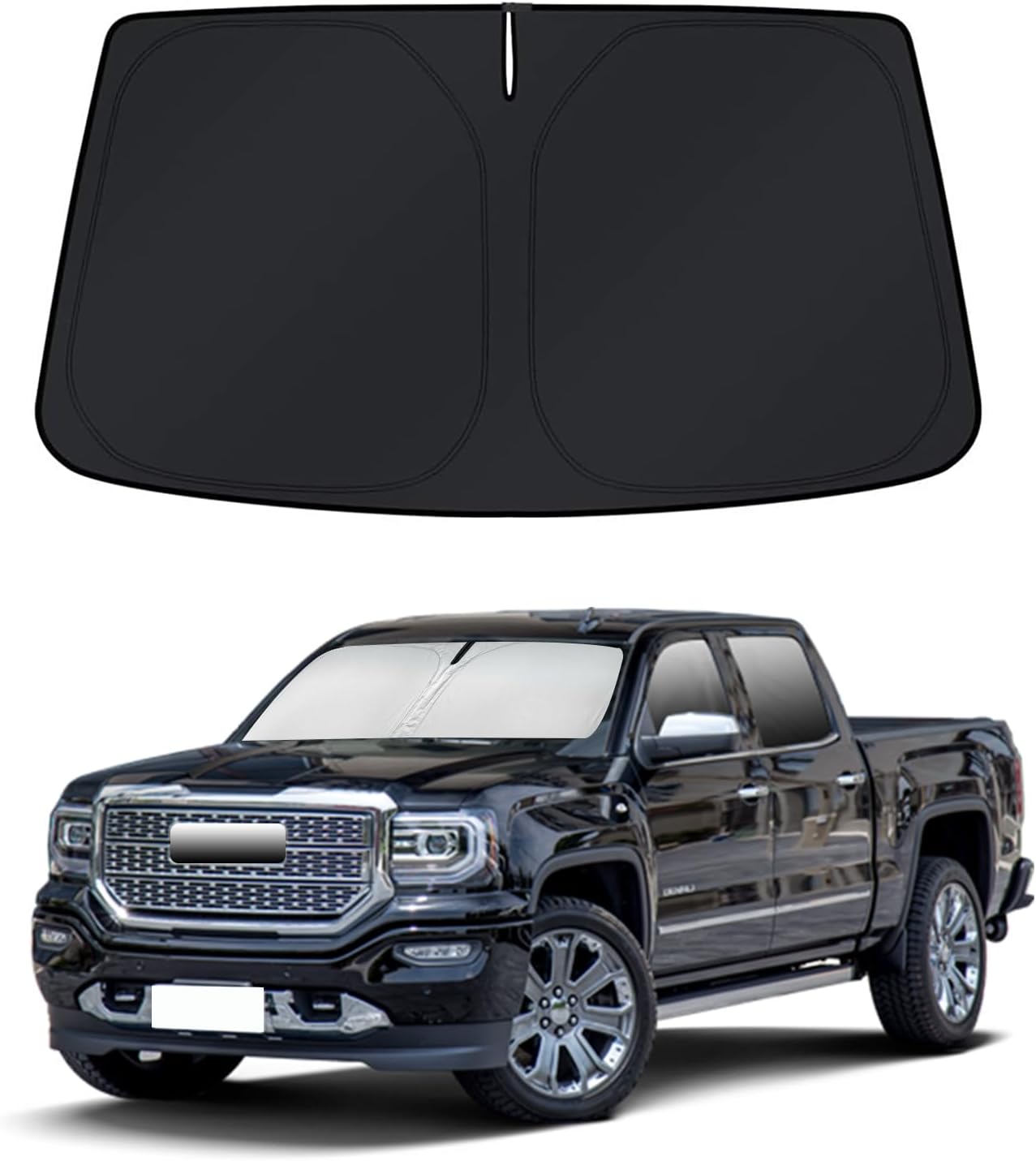Sun Shade for 2019-2024 2025 2026 GMC Sierra 1500 2500 3500 SLT, AT4, Denali Pickup Accessories Windshield Sunshade Cover Front Window Shade Fit Sierra 1500 Sun Visor Protector Foldable Blocks UV Rays