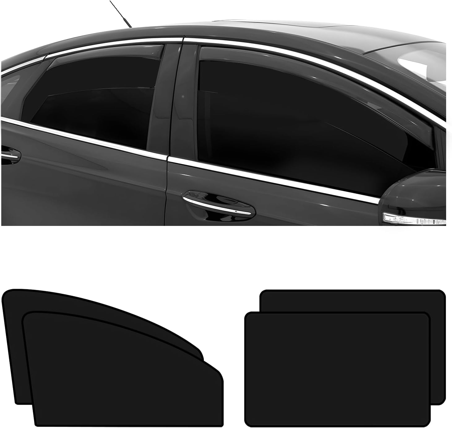 4 PCS Magnetic Car Window Shades, Full Blackout Auto Privacy Shade for Strong-Light Blocking & UV Protection, Vehicle Side Window Cover for Camping Napping Breastfeeding (Black)