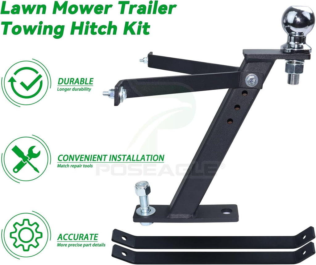 [Upgraded] Lawn Mower Trailer Towing Hitch, 2 Inch Diameter | Include Chrome Trailer Hitch Ball, 3,500 lbs, 3/4 x 2-Inch Shank for John Deere Cub Cadet Husqvarna Mowers