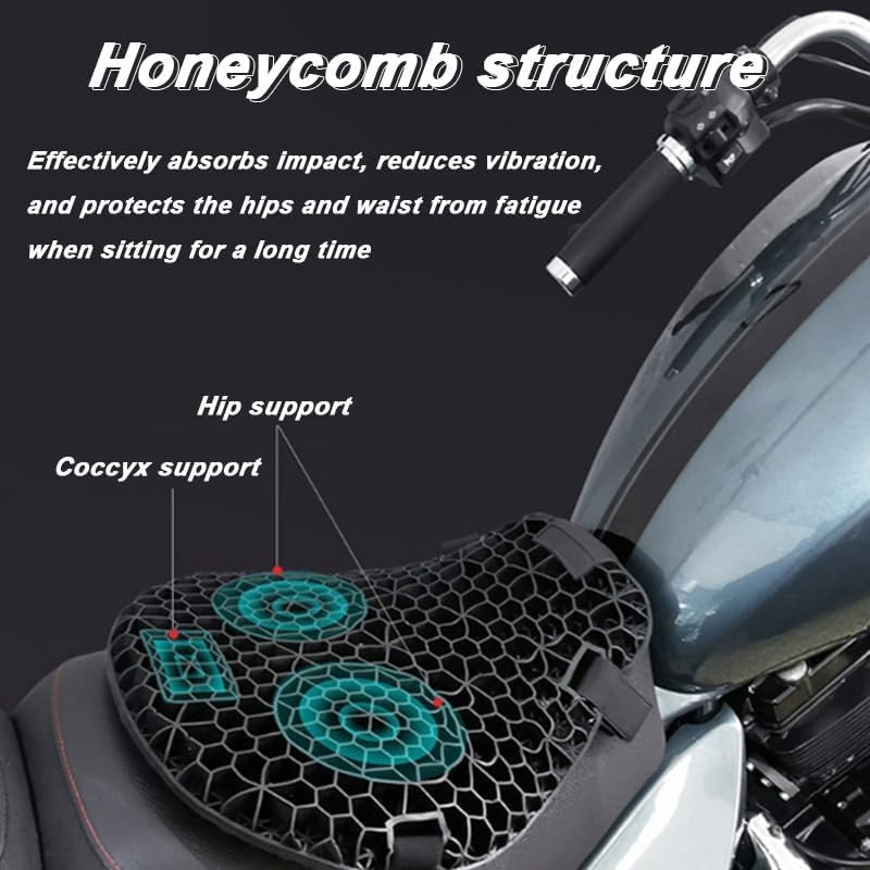 Motorcycle Gel Seat Cushion for Honda Africa Twin 2017-2024, with Seat Cover, 3D Honeycomb Structure, Shock-Absorbing and Breathable, Soft and Comfortable for Long Rides
