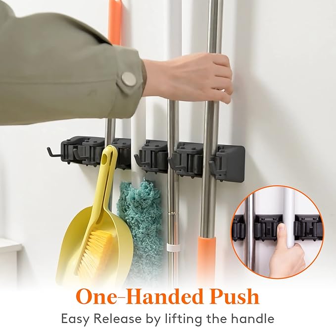 Lifewit Mop and Broom Holder Wall Mount, Anti-Slip Broom Hanger - Image 3