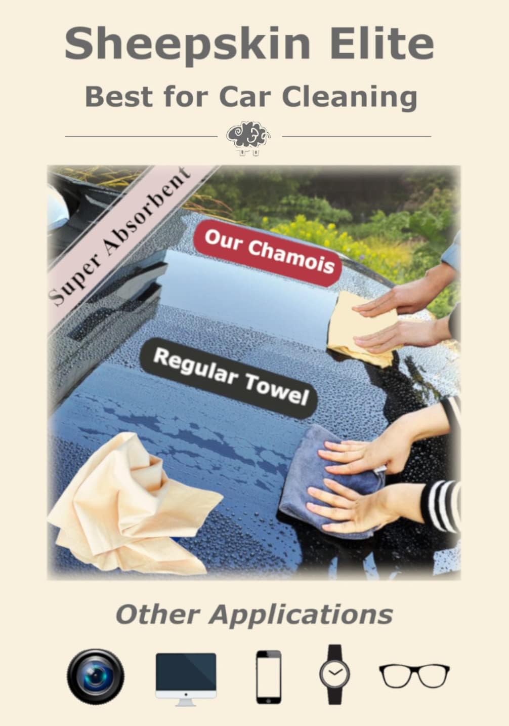 SHEEPSKIN ELITE Chamois Drying Cloth Car Drying Towel Real Leather Super Absorbent Fast Drying Natural Chamois Car Wash Cloth Accessory (2.5 sq. ft.)