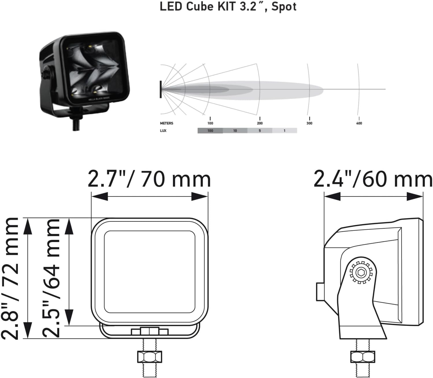 HELLA 1FA 358 176-821 LED-Spotlight - Black Magic Cube Kit 3.2" - 12/24V - mounting - Long-Range Illumination - Cable: 500mm - Plug: Deutsch Plug - Kit - Quantity: 2