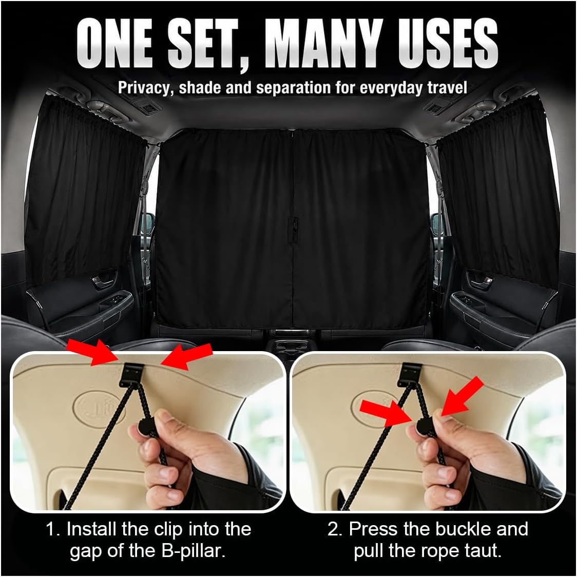 Car Window Shades, Universal UV Blocking Car Side Window Cover, Auto Divider Privacy Curtains, Removable Vehicle Interior Sunshade for Sleeping, Camping, Traveling(3PCS)