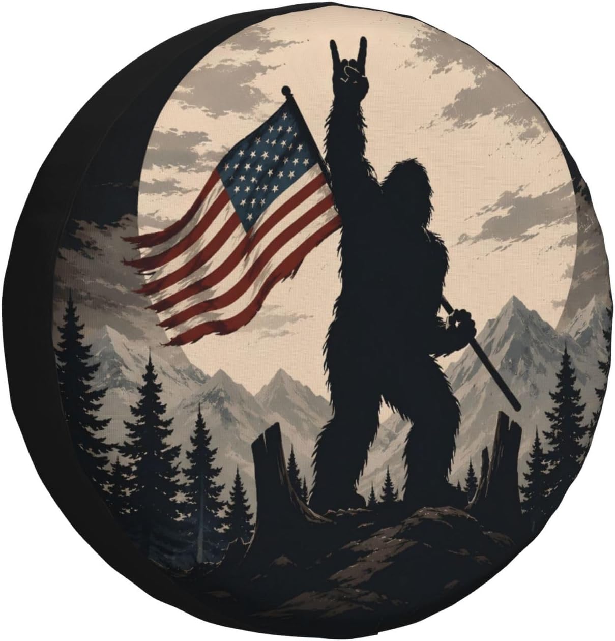 Patriotic Bigfoot Spare Tire Cover for RV Camper SUV Truck, Waterproof Polyester Tire Wheel Cover, Universal Fit Outdoor Spare Wheel Protector with 15in