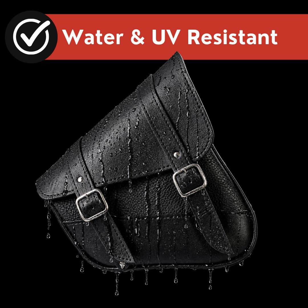Willie & Max Black Synthetic Leather Motorcycle Swingarm Bag for Sportsters/Dual Shock Models - Nickel Buckle - Made in USA [59778-00]