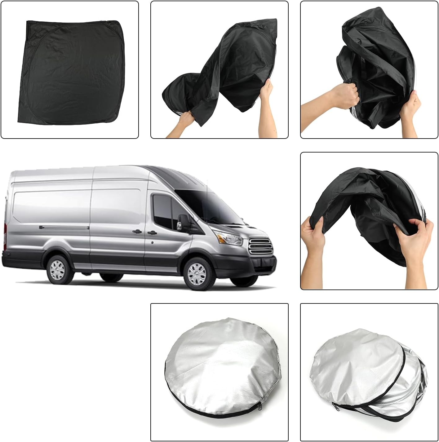 Foldable Windshield Sun Shade for Ford Transit Van 2015-2026 | Custom Fit Transit Van XL, Wagon XL, Wagon XLT Cargo Front Windshield Sunshade Heat Shield Reflector Cover