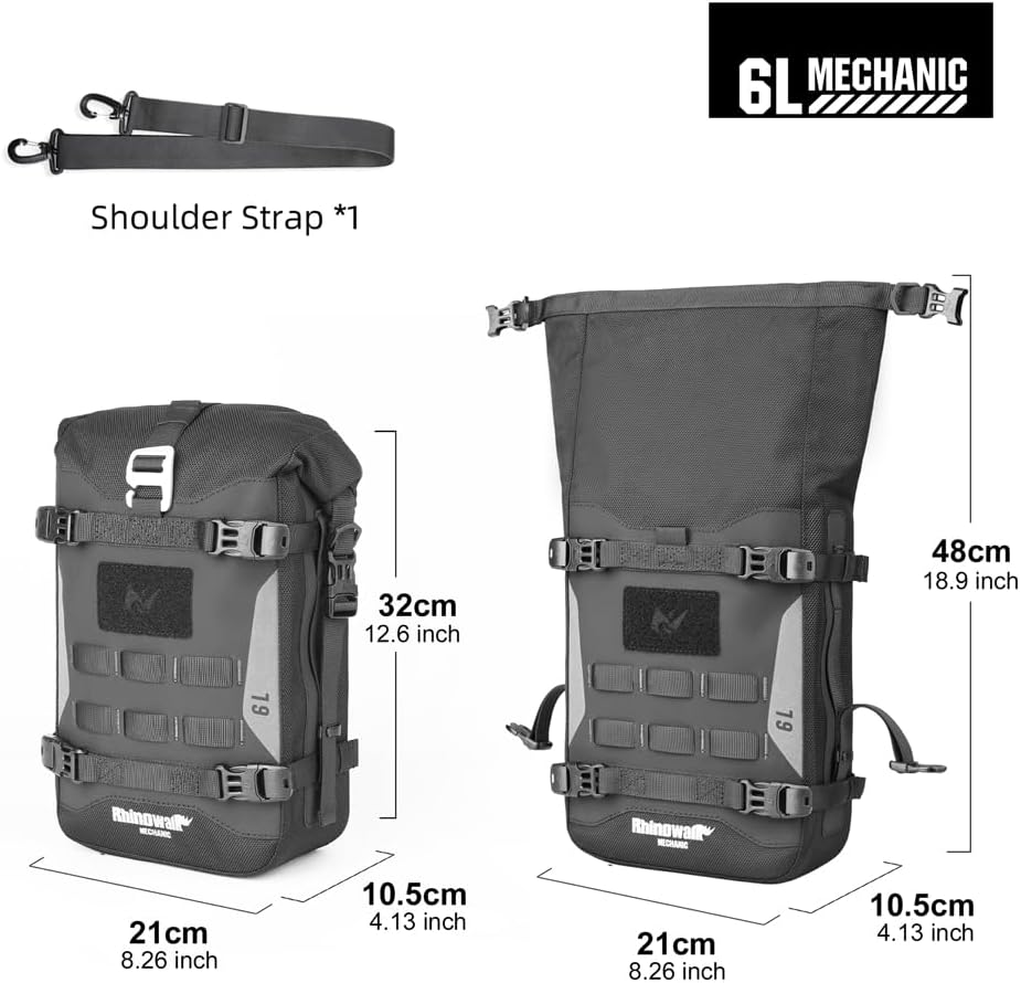 Rhinowalk Motorcycle Crash Bar Bag Waterproof 6L Motorcycle Frame Bag Saddle Bag Side Bag with Shoulder Strap (Black, 7L)