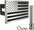 Synrroe 2" Heavy Duty Stainless Steel Flag Hitch Cover, Car Wash Safe | Brushed Stainless Steel Flag, Aluminum Base, Mechanically Fastened, Won't Rust or Peel, 5/8" Stainless Pin