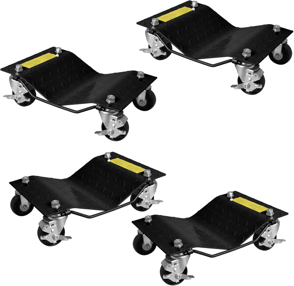 Wheel Dollies 4 Pack, 6000lbs Heavy Duty Car Skate Dollies with Brakes, Heavy-Duty Vehicle Dolly, Automotive Moving Mover Roller Skates for Garage, Auto, Truck, Trailer, Boats, Car Moving Cart