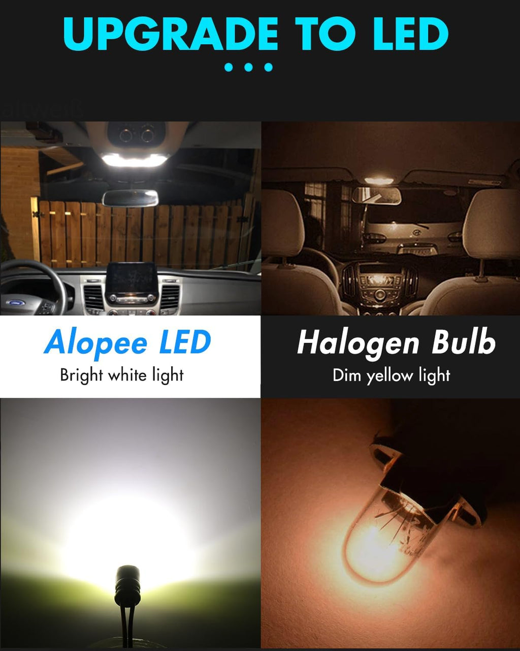 Alopee 30-Pack Acrylic 194 LED Light Bulb, 12V T10 Wedge Base, Multicolor | 168 2825 W5W Replacement Bulbs for Car Gauge Cluster, License Plate, and Marker Lights