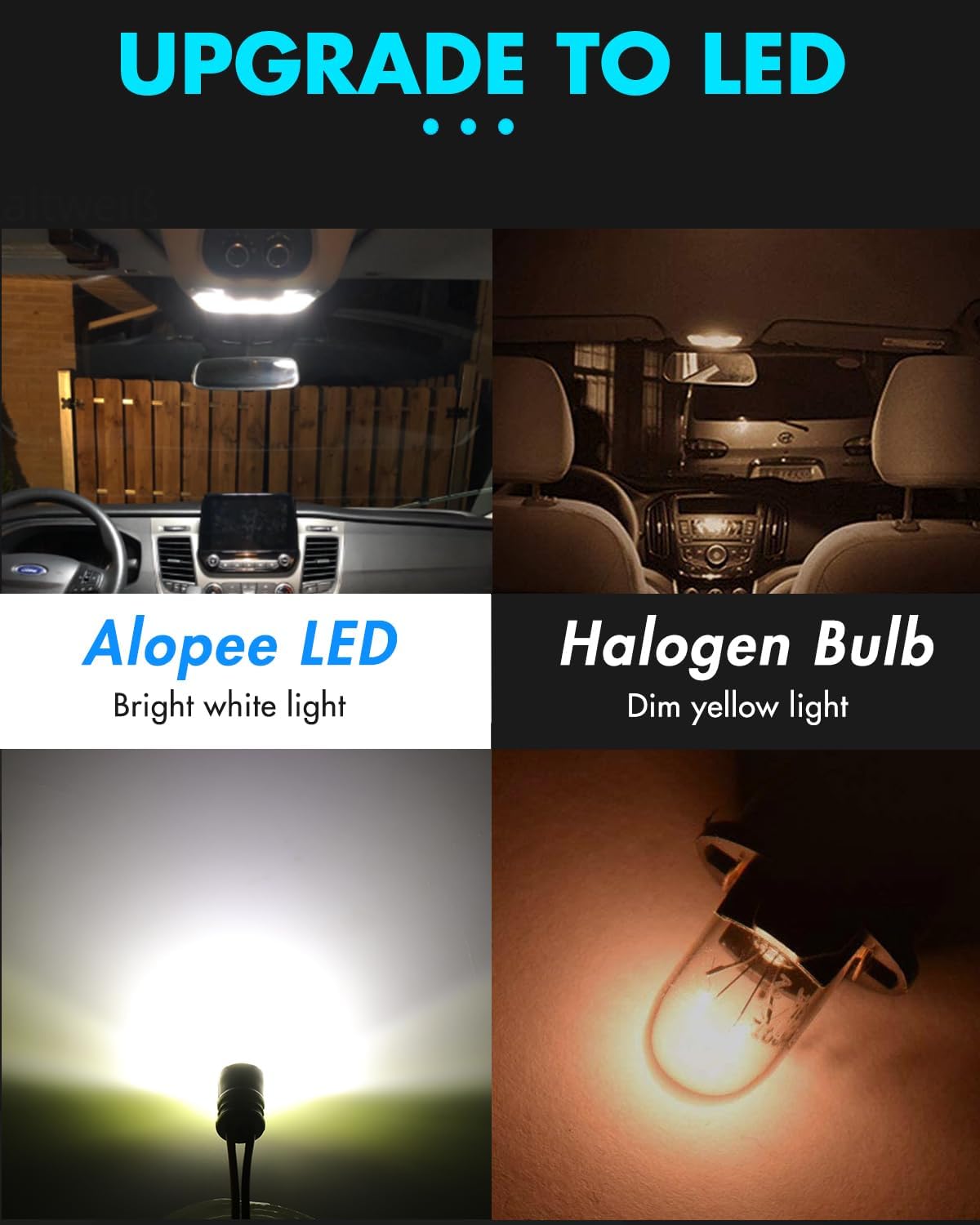 Alopee 30-Pack Acrylic 194 LED Light Bulb, 12V T10 Wedge Base, Multicolor | 168 2825 W5W Replacement Bulbs for Car Gauge Cluster, License Plate, and Marker Lights