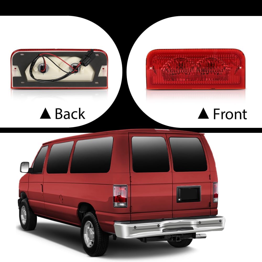 PIT66 Third 3rd Brake Light Lamp Assembly Compatible with Ford E150 E250 2008-2014 Fit Ford E350 Super Duty 2008-2014 6C2Z-13A613-A, 6C2Z13A613A Red Lens