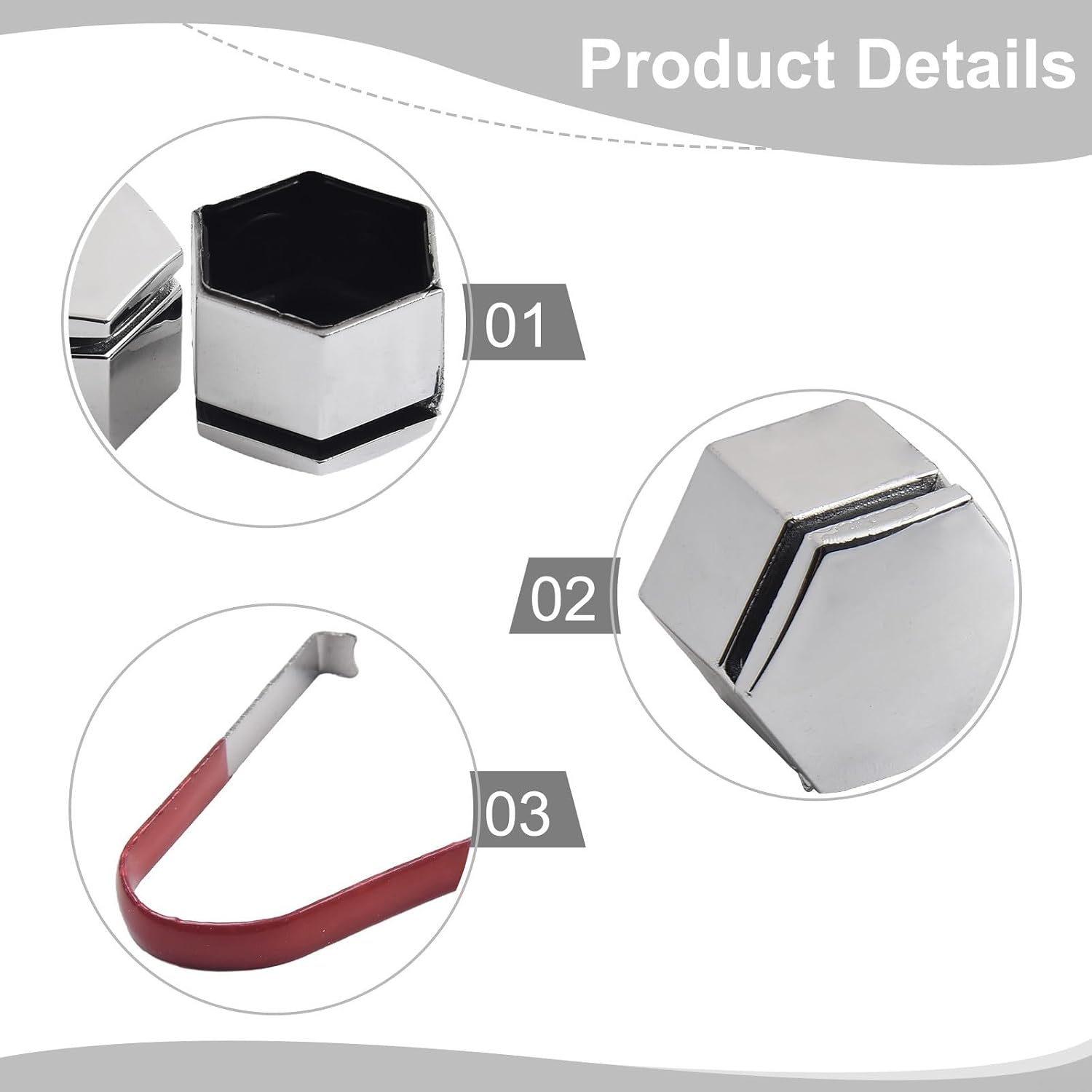 22mm Chrome Wheel Nut Covers 20 Pack with Remover Tool, ABS Hex Bolt to Prevent Rust and Enhance Finish