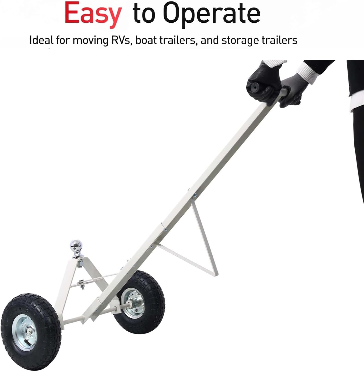 Trailer Dolly, 600LBS Capacity, 1-7/8” Hitch Ball with 10” Pneumatic Tires, Trailer Mover Dolly for Boat Watercraft Jet Ski Moving, Black Powder Coated Steel (Gray)