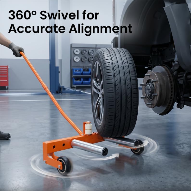 Portable Wheel Dolly 800lbs Capacity, Tire Dolly with Adjustable Roller Spacing, Tire Lifting Tool for Skid Steer & Trailers, Flat Dolly on Wheels for Fast Tire Moving and Storage