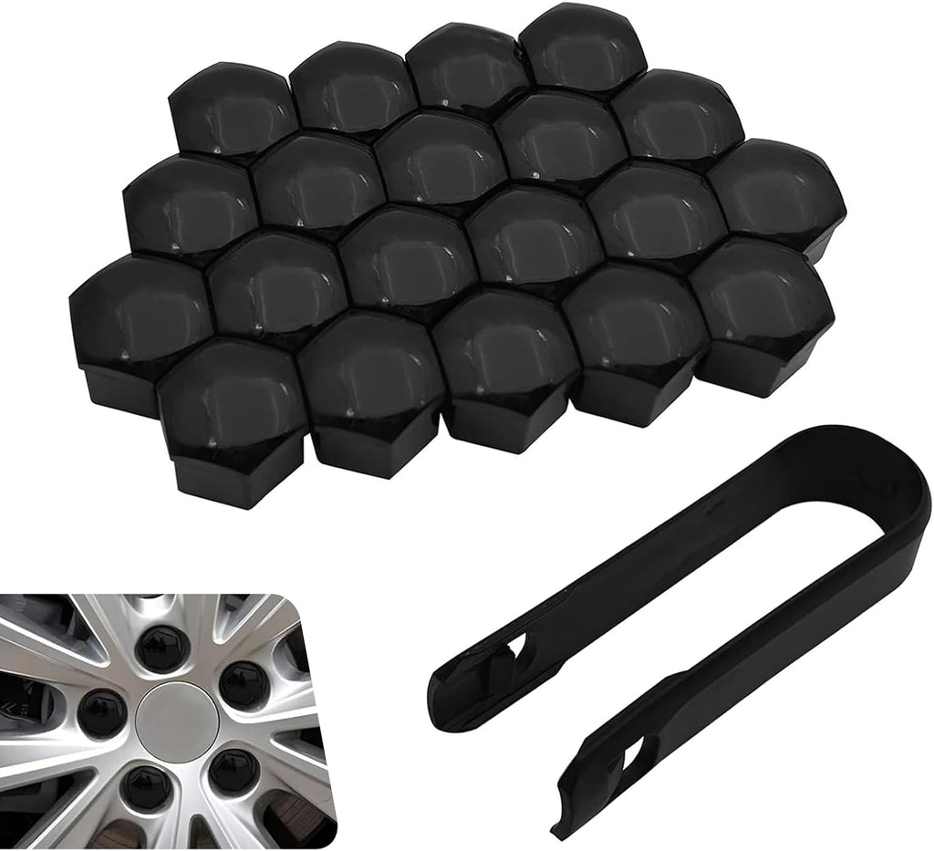 20 PCS Tire Lug Nut Covers, 21MM Hexagonal Wheel Lug Nut Caps with Removal Tool, Dustproof Wheel Center Nut Caps, Suitable for Most Cars (Black #21MM)