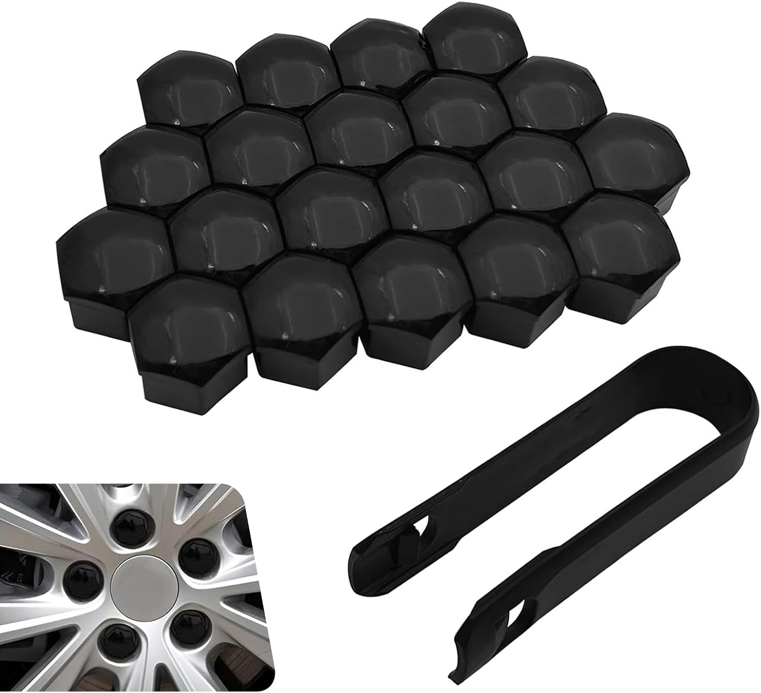 20 PCS Tire Lug Nut Covers, 21MM Hexagonal Wheel Lug Nut Caps with Removal Tool, Dustproof Wheel Center Nut Caps, Suitable for Most Cars (Black #21MM)