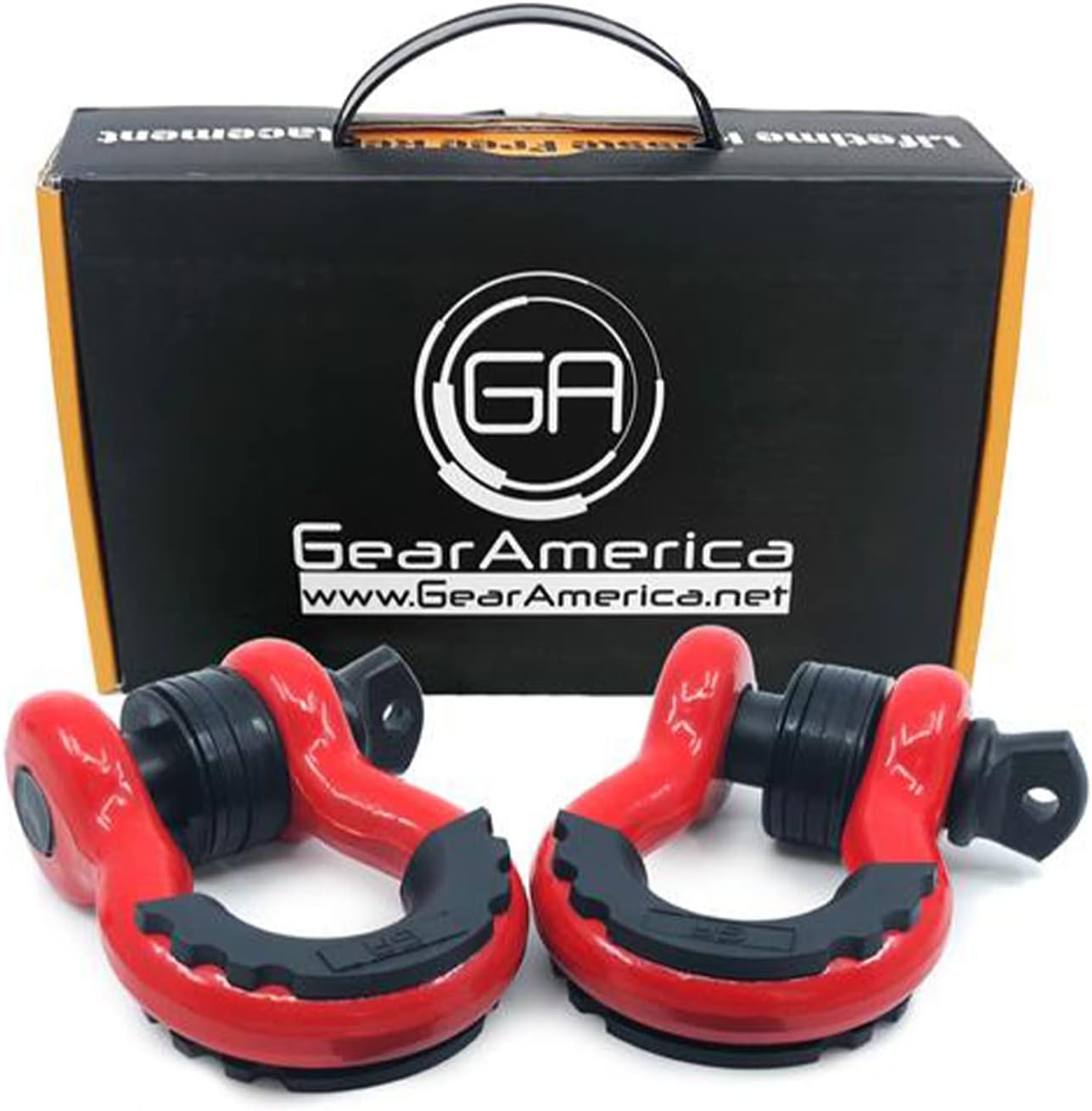 GA GearAmerica Heavy Duty D-Ring Shackles 58,000 lbs Capacity - Tow Shackle, 7/8" Pin & Washers - Securely Connect Tow Strap or Winch Rope for Off Road Recovery (Red, 2 Pack) - D Ring