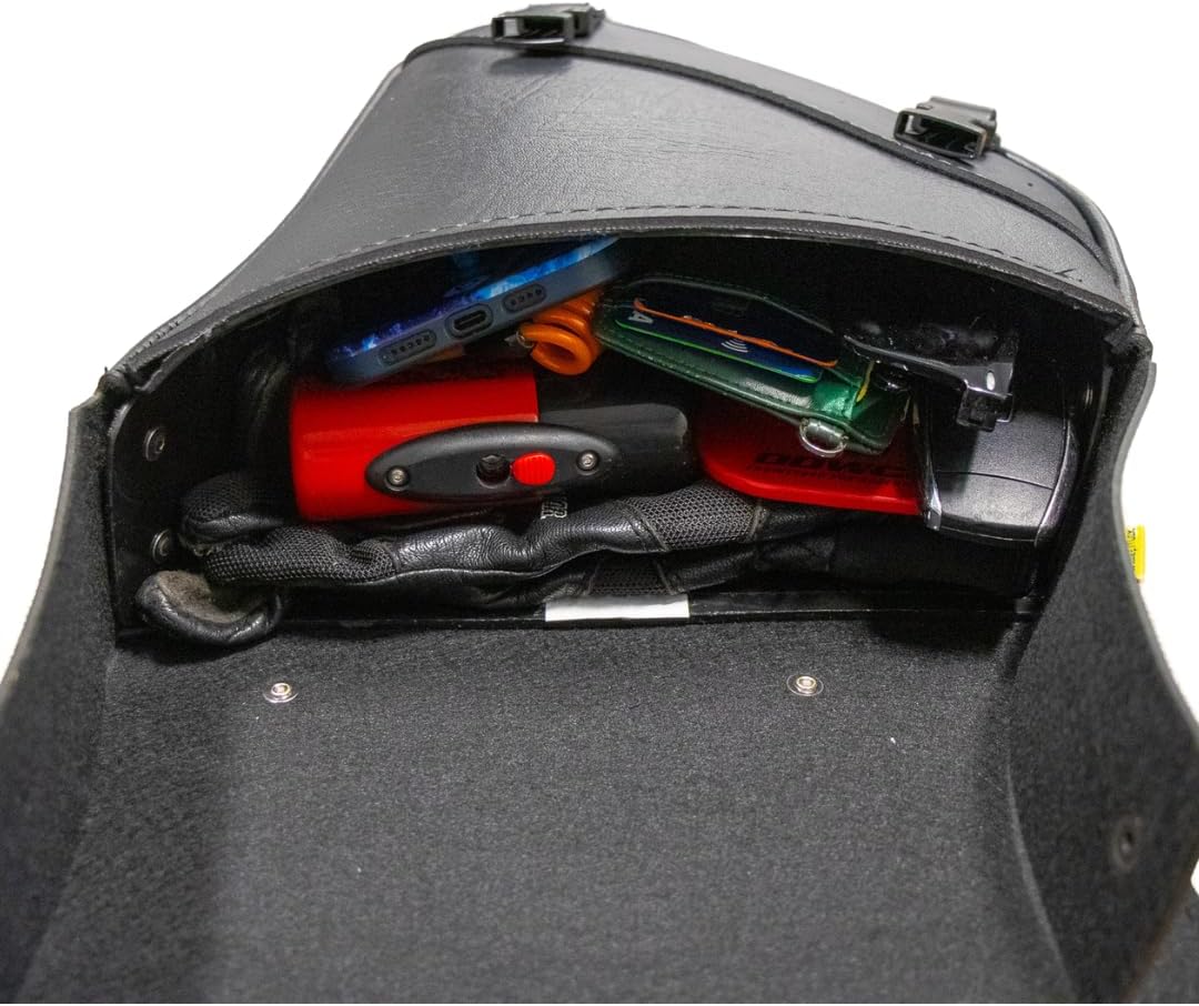 Willie & Max Black Synthetic Leather Motorcycle Swingarm Bag for Sportsters/Dual Shock Models - Nickel Buckle - Made in USA [59778-00]