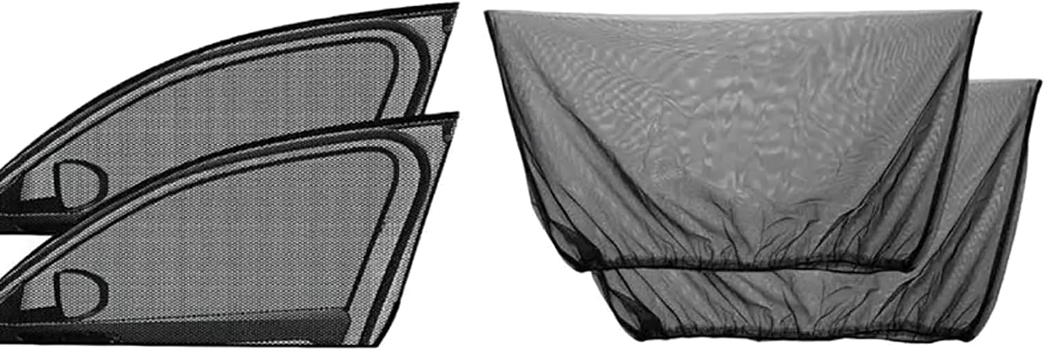 2PCS Car Window Coverings, Elastic Mesh Front Rear Side Sun Shades for UV Protection & Heat Reduction