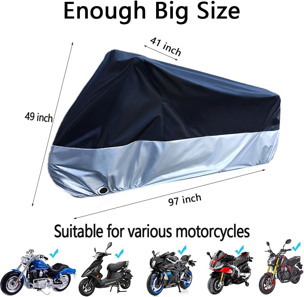 Motorcycle Covers, Motorbike Cover with Lock-Holes Motorcycles Vehicle Cover Fits Up to 97" Motorcycles Vehicle - 2XL Size