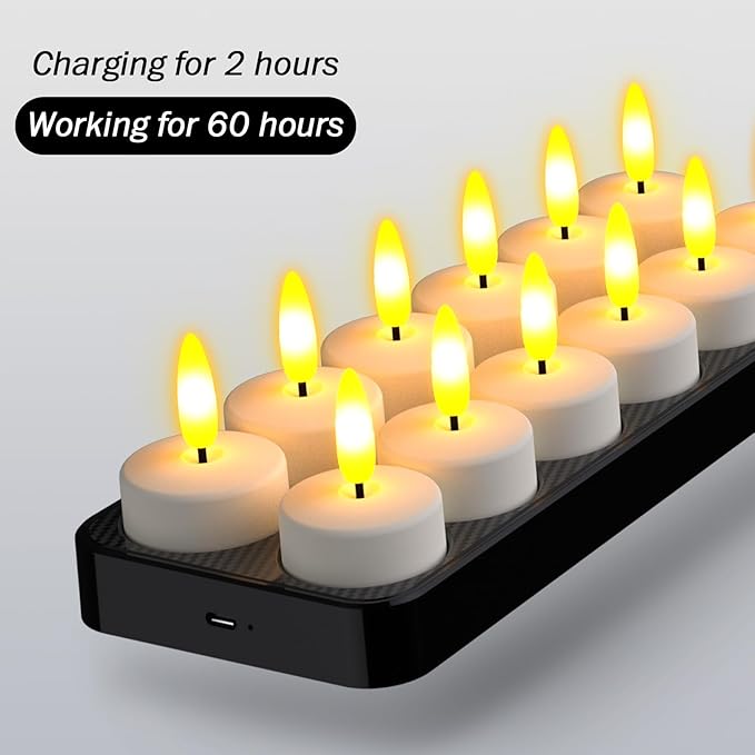 HL Rechargeable LED Tea Lights with USB Charging Base & Remote Timer - Ba...