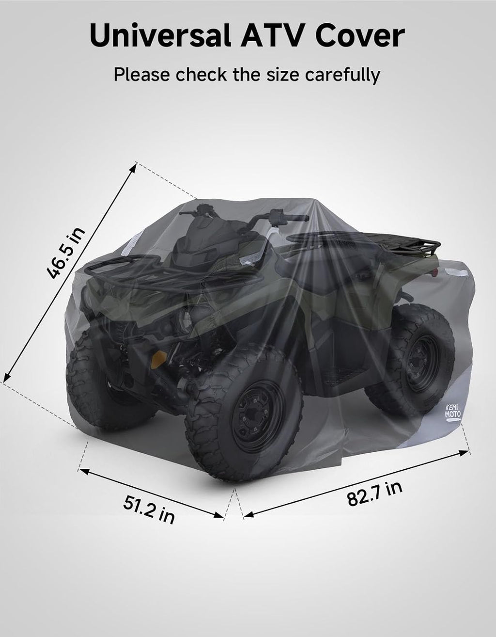 KEMIMOTO ATV Cover, Universal 4 Wheeler Cover Quad Cover Compatible with Polaris Sportsman 570 450 Fourtrax Can-Am Kawasaki Arctic Cat CFMOTO, 82.7''L X 51.2''W X 46.5''H