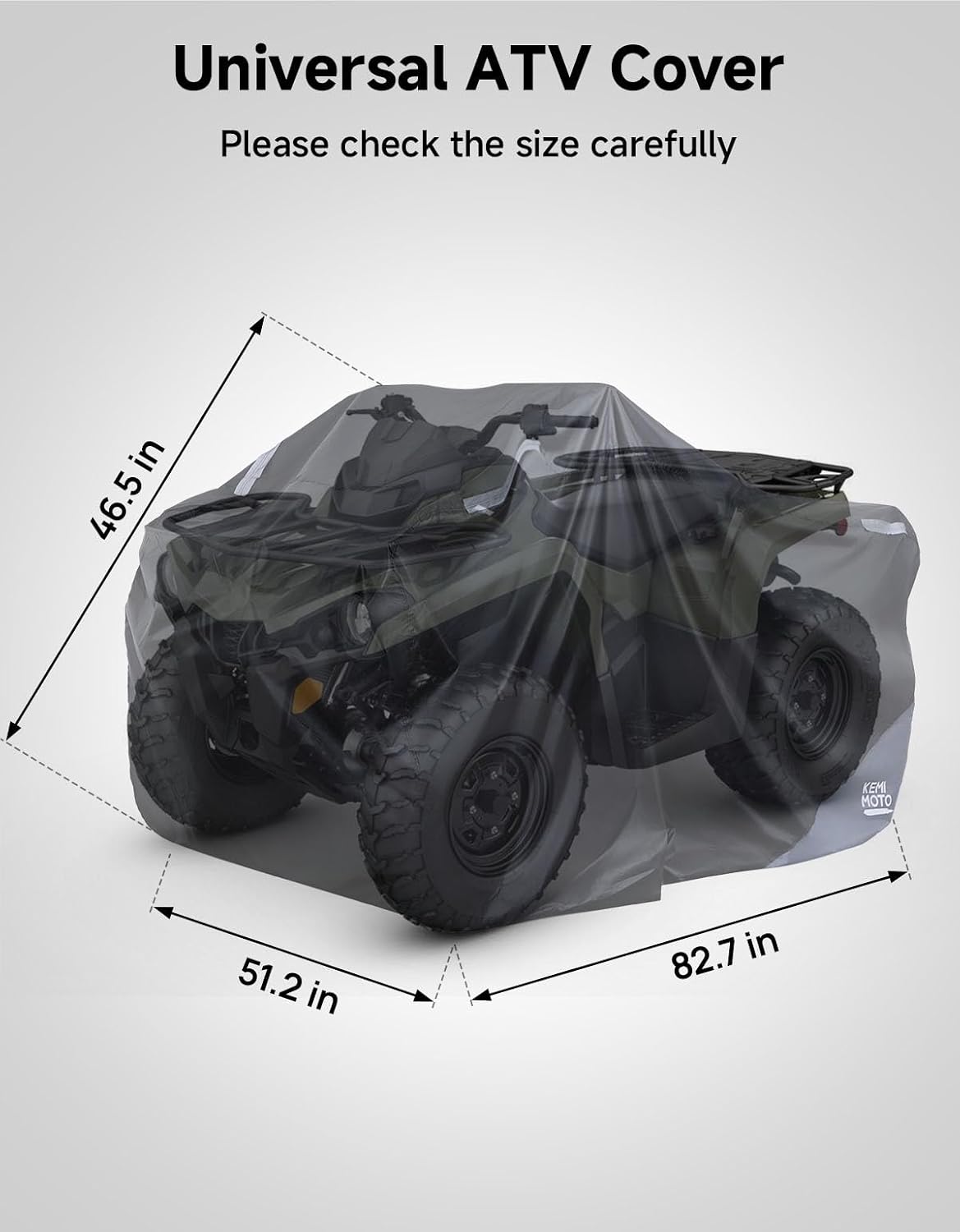 KEMIMOTO ATV Cover, Universal 4 Wheeler Cover Quad Cover Compatible with Polaris Sportsman 570 450 Fourtrax Can-Am Kawasaki Arctic Cat CFMOTO, 82.7''L X 51.2''W X 46.5''H