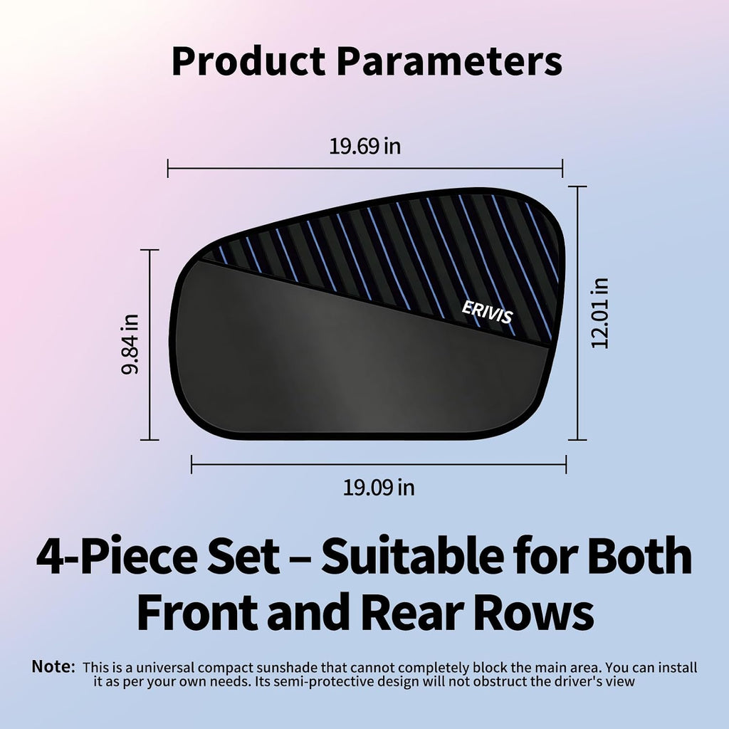 4 PCS Car Window Shades, Universal Fit for Most Vehicles, Front & Back Half-Shade Side Window Shades, Blocks UV Rays, Window Shade for Baby in Car
