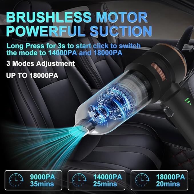 Handheld Car Vacuum 18000PA, 4-in-1 Mini Vacuum Cleaner Portable Cordless - Image 2