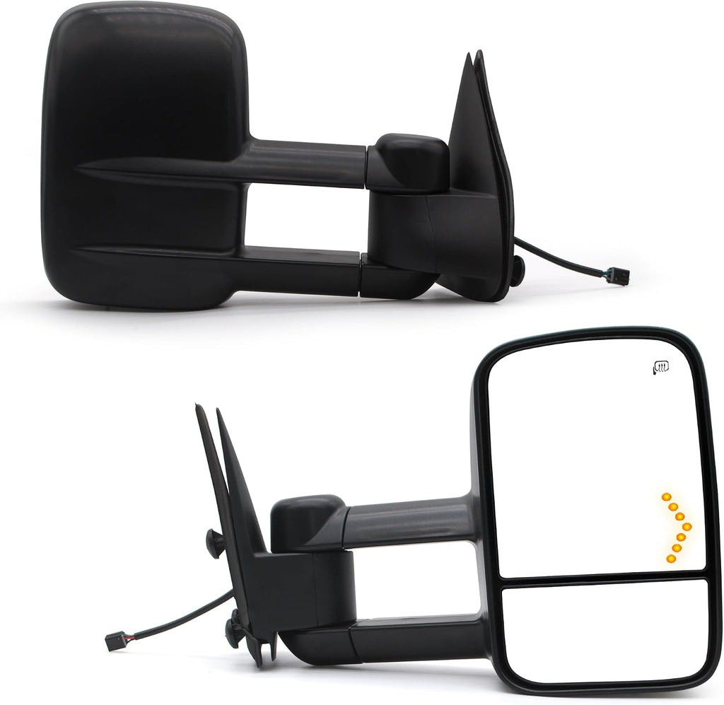 NEYASU Power Heated Pair Towing Mirrors fit for 1999 2000 2001 2002 Chevy Silverado GMC Sierra 1500 2500 3500 Yukon XL Tahoe Denali Avalanche Suburban Arrow Light Manual Telescopic LH RH