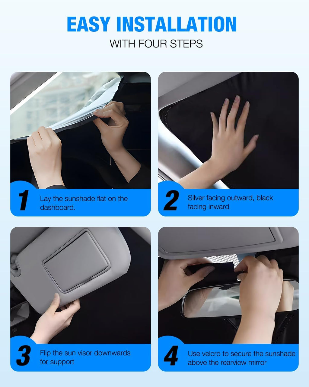 Neverland Windshield Sun Shade Custom Fit - for Tesla Model X 2016-2025, Sag-Proof 210D Oxford Foldable Visor Cover, UV Ray Block Heat Shield