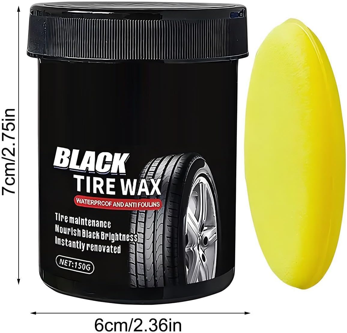 Car Tire Shine Balm, 150g Wheel Rim Cleaning Paste with Sponge Applicator, Waterproof Gloss Restorer for Car Truck SUV RV Trailer Exterior Automotive Care