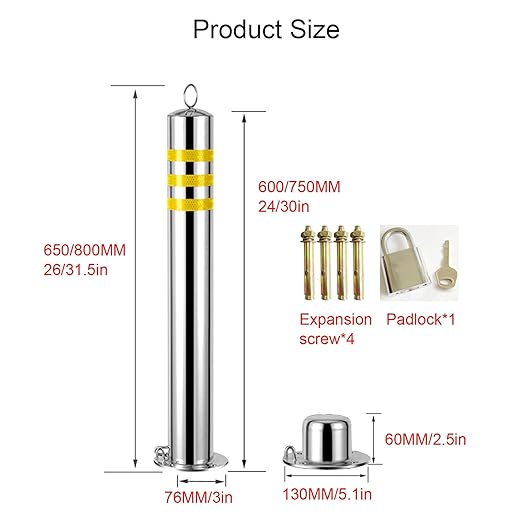 Safety Bollard, Steel Bollards, Removable Bollard, Driveways Stainless Steel - Image 3