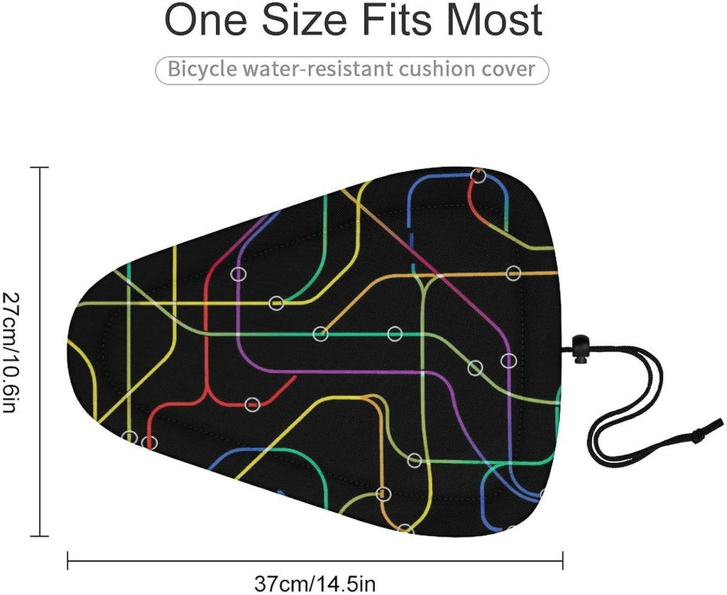 Bicycle Seat Cover Fits Stationary Cruiser Indoor Outdoor Padded Bicycle, Rainproof Waterproof Network Subway Art Bike Cushion Saddle Cover