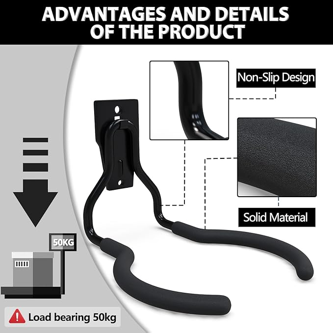 3-H Weed Eater Hanger 2 Pack, 2 Large Garage Wall Hooks, 1 Extension Strap - Image 6