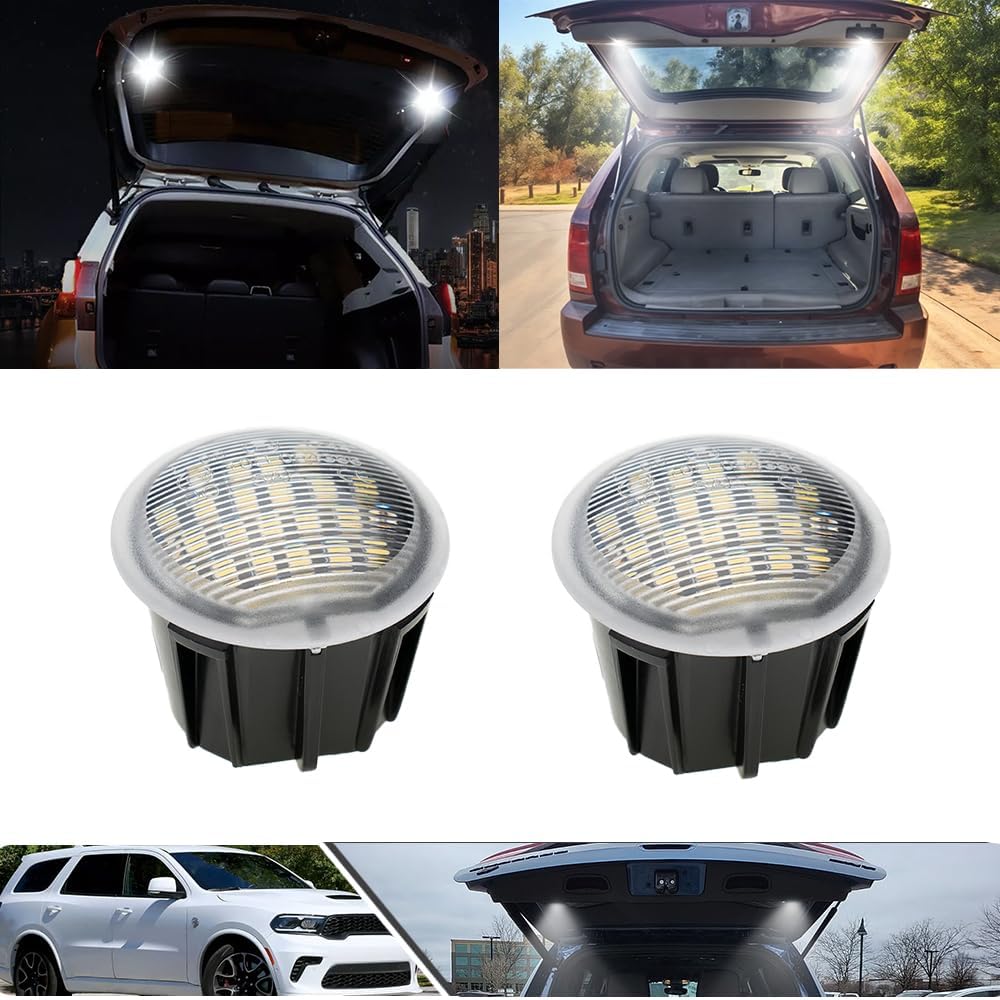 2Pcs White LED Trunk Luggage Compartment Light Light for 2011-2021 J'eep Grand Cherokee WK2 2011-2024 Do'dge Durango Led Interior Trunk Cargo Area Lamp Replacement OEM Clear Lens