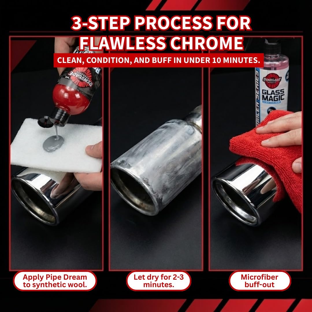Renegade Products Chrome Maintenece Bundle – Includes Glass Cleaner, Chrome Conditioner, Synthetic Steel Wool & Microfiber Towels – No Machine Needed - for Trucks, Wheels, Metal, Aluminum