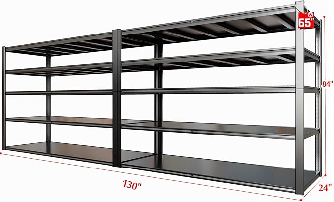 65" W Heavy Duty Garage Shelving, 5 Tier Metal Shelving Unit, Adjustable - Image 2