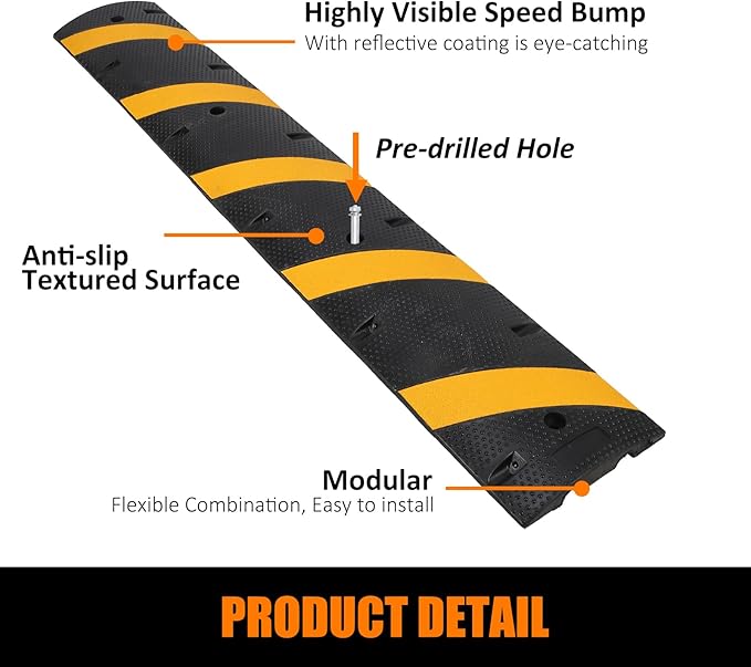 6 Ft Rubber Speed Bump, 2 Pack 2 Channel Modular Heavy Duty Speed Bumps Humps - Image 8
