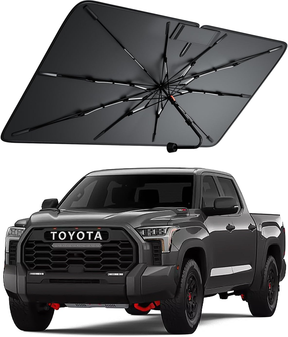 Windshield Sun Shade for Toyota Tundra 2000–2026, Foldable Umbrella Sunshade with 100% UV Block, Multi-Layer Heat Insulation, Reinforced 10-Rib Frame, Keeps Car Cooler, Summer Car Accessory