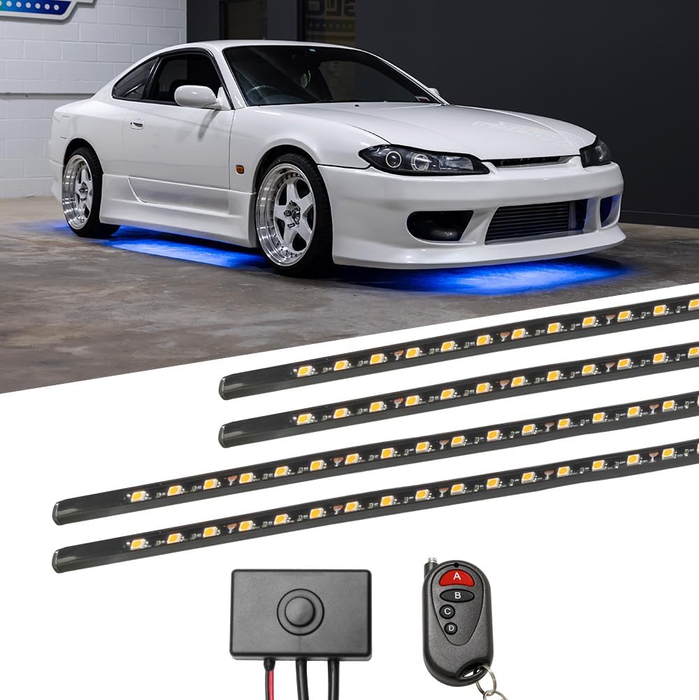LEDGlow 4pc Blue LED Flexible Car Slimline Underbody Underglow Accent Neon