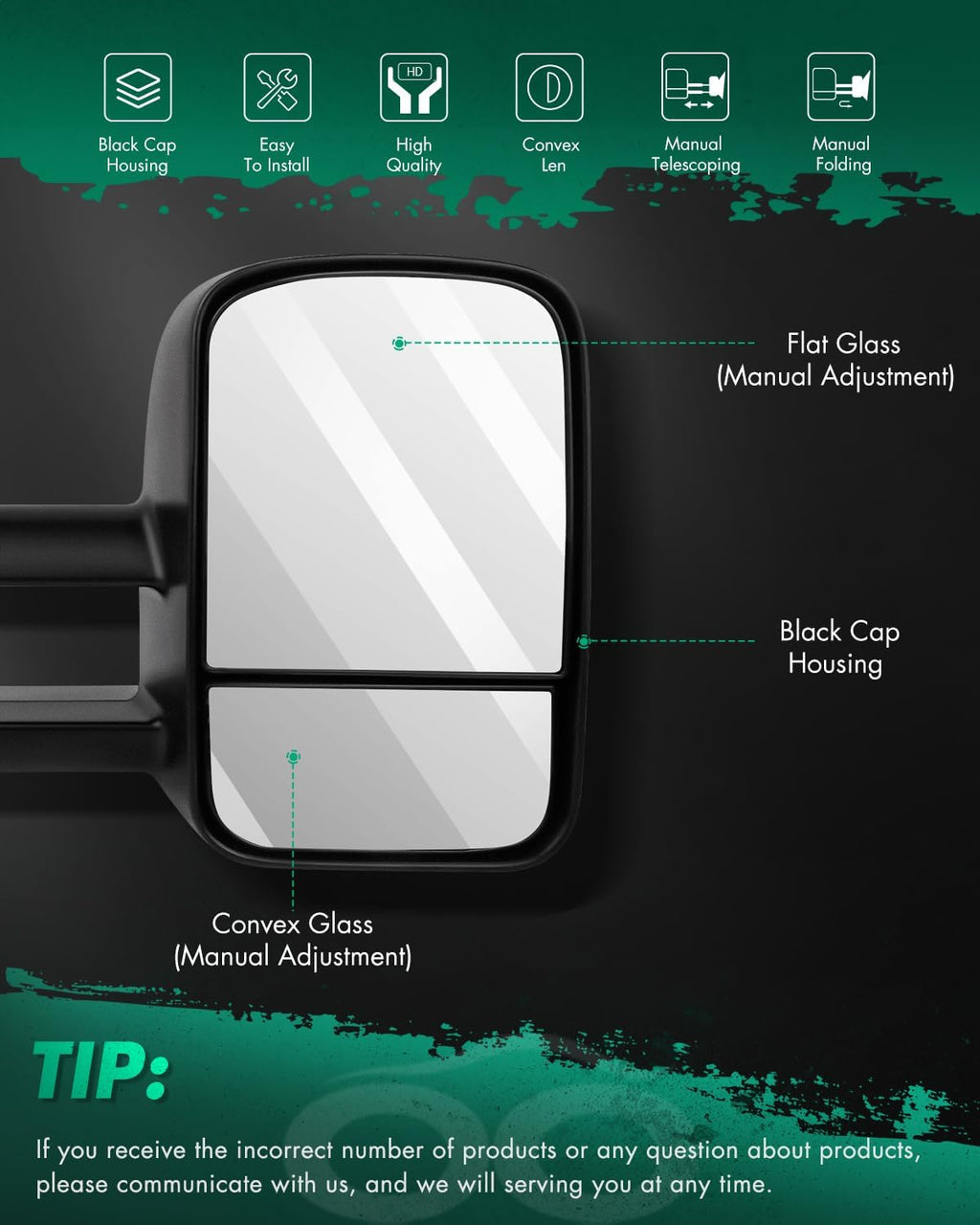 SCITOO Towing Mirrors Fit Chevy GMC Exterior Accessories Mirrors Fit 1999-2007 Chevy/GMC Silverado/Sierra 1500 2500HD 3500HD with Convex Glass Manual Controlling and Telescoping Features